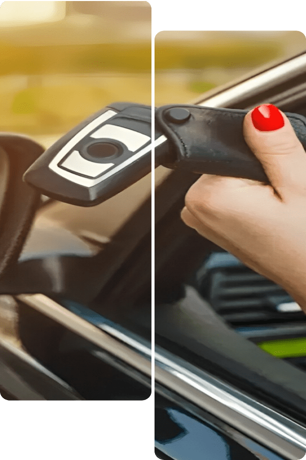 Woman's hand using car key fob.